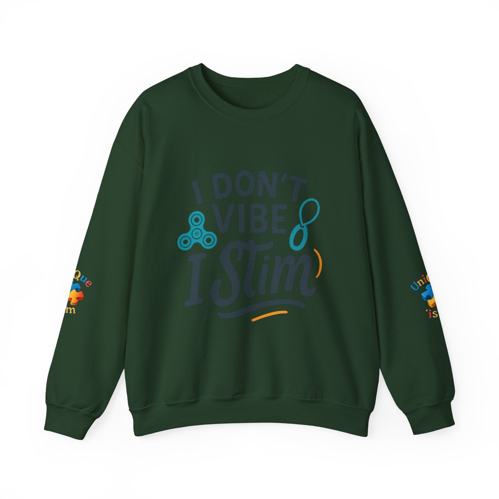 I Don't Vibe I Stim Crewneck Sweatshirt — "Unique'ism" Autism Puzzle Graphic