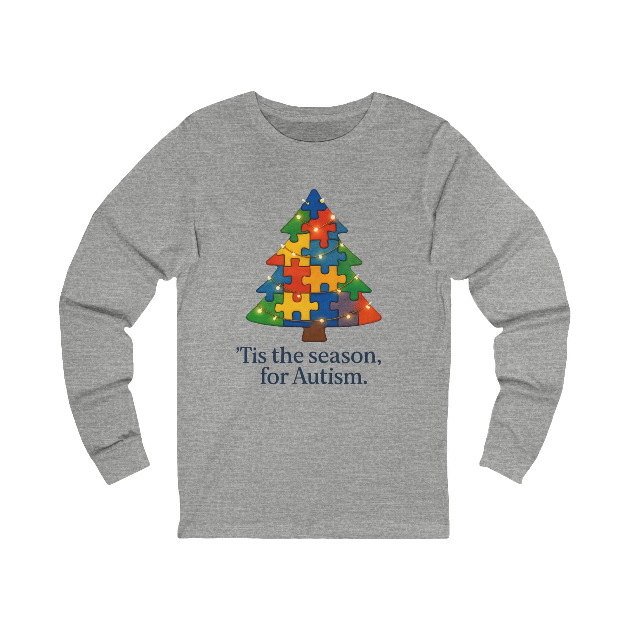 Autism Awareness Long Sleeve Tee — "'Tis the Season, for Autism" Holiday Puzzle Tree