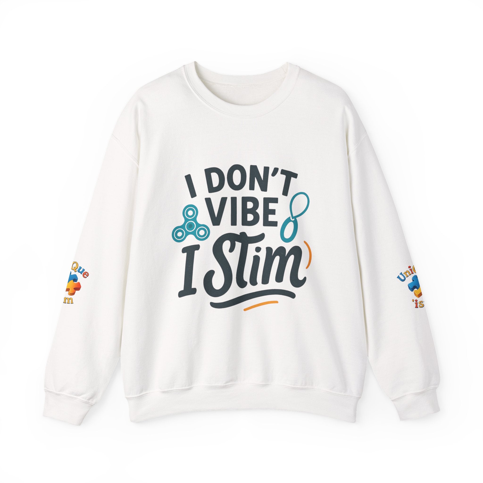 I Don't Vibe I Stim Crewneck Sweatshirt — "Unique'ism" Autism Puzzle Graphic