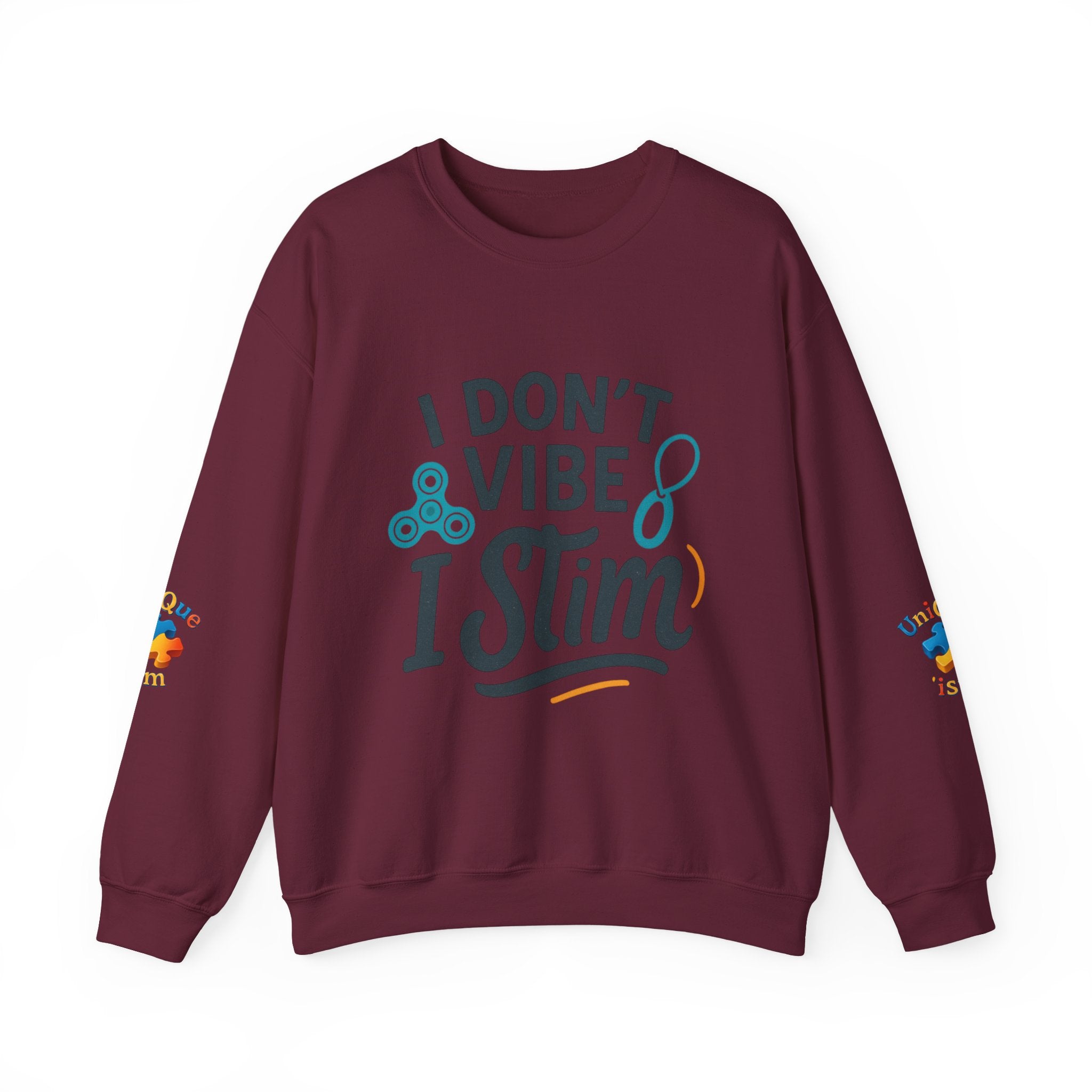 I Don't Vibe I Stim Crewneck Sweatshirt — "Unique'ism" Autism Puzzle Graphic
