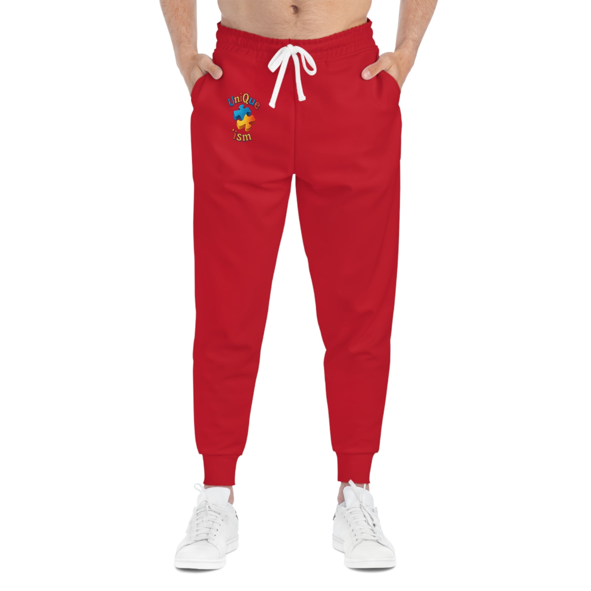 Red Puzzle Piece Joggers – Autism Awareness Athletic Sweatpants