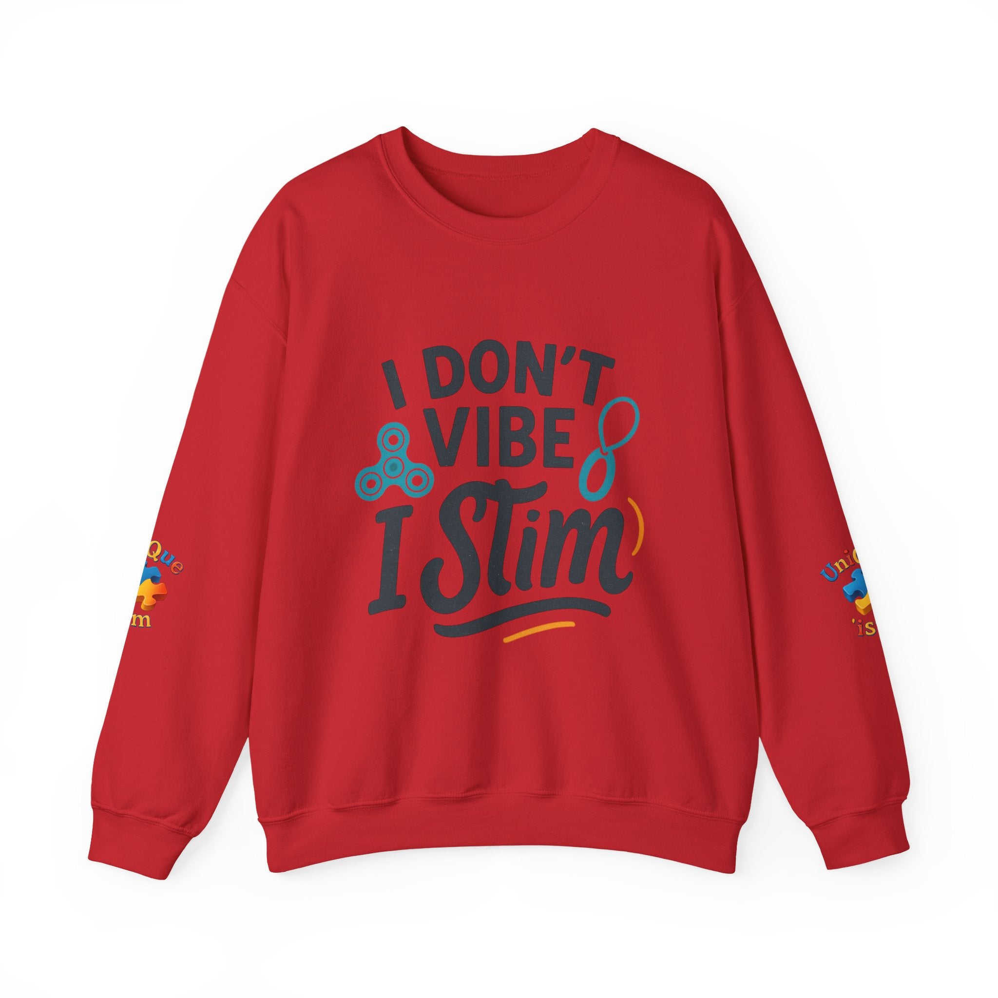 I Don't Vibe I Stim Crewneck Sweatshirt — "Unique'ism" Autism Puzzle Graphic