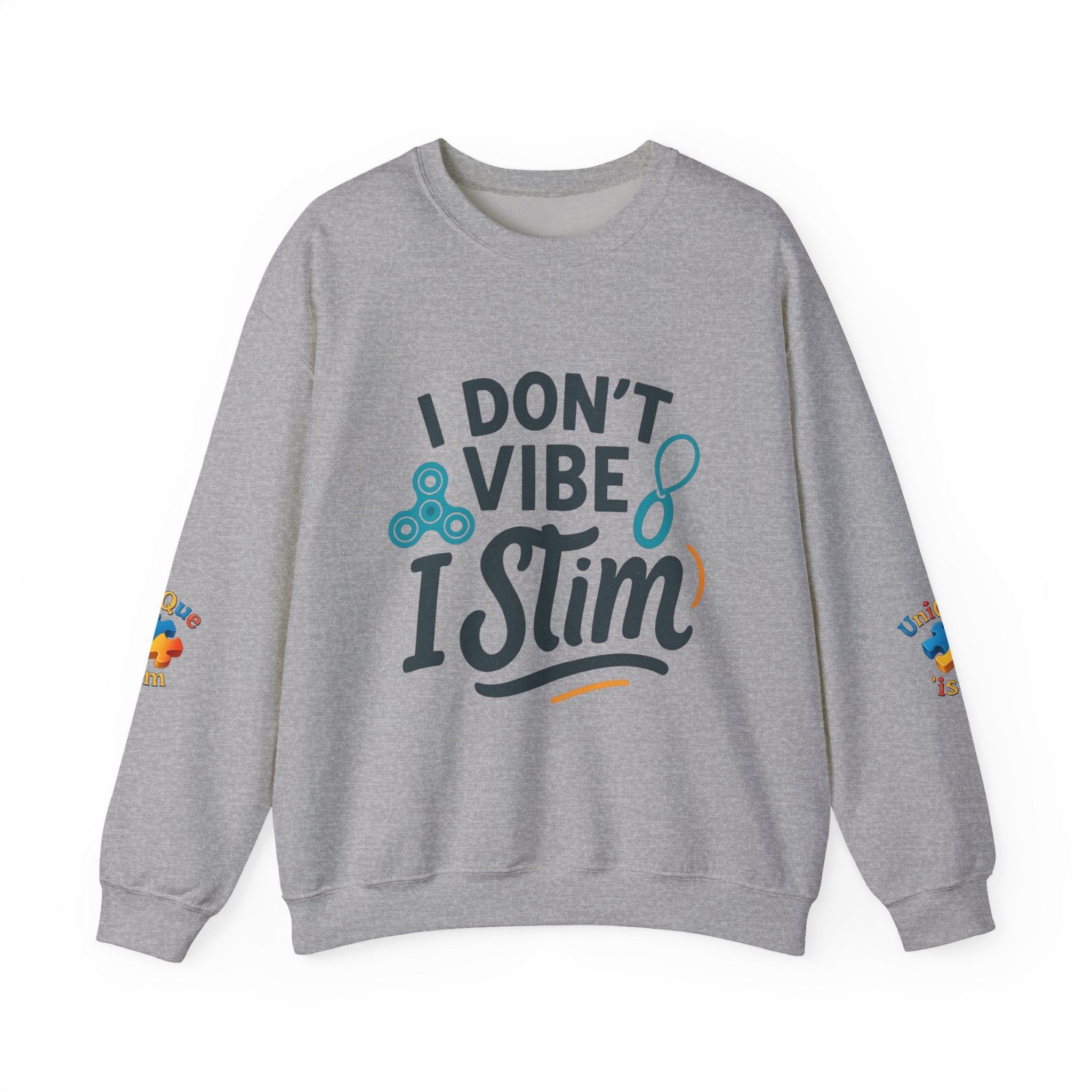 I Don't Vibe I Stim Crewneck Sweatshirt — "Unique'ism" Autism Puzzle Graphic