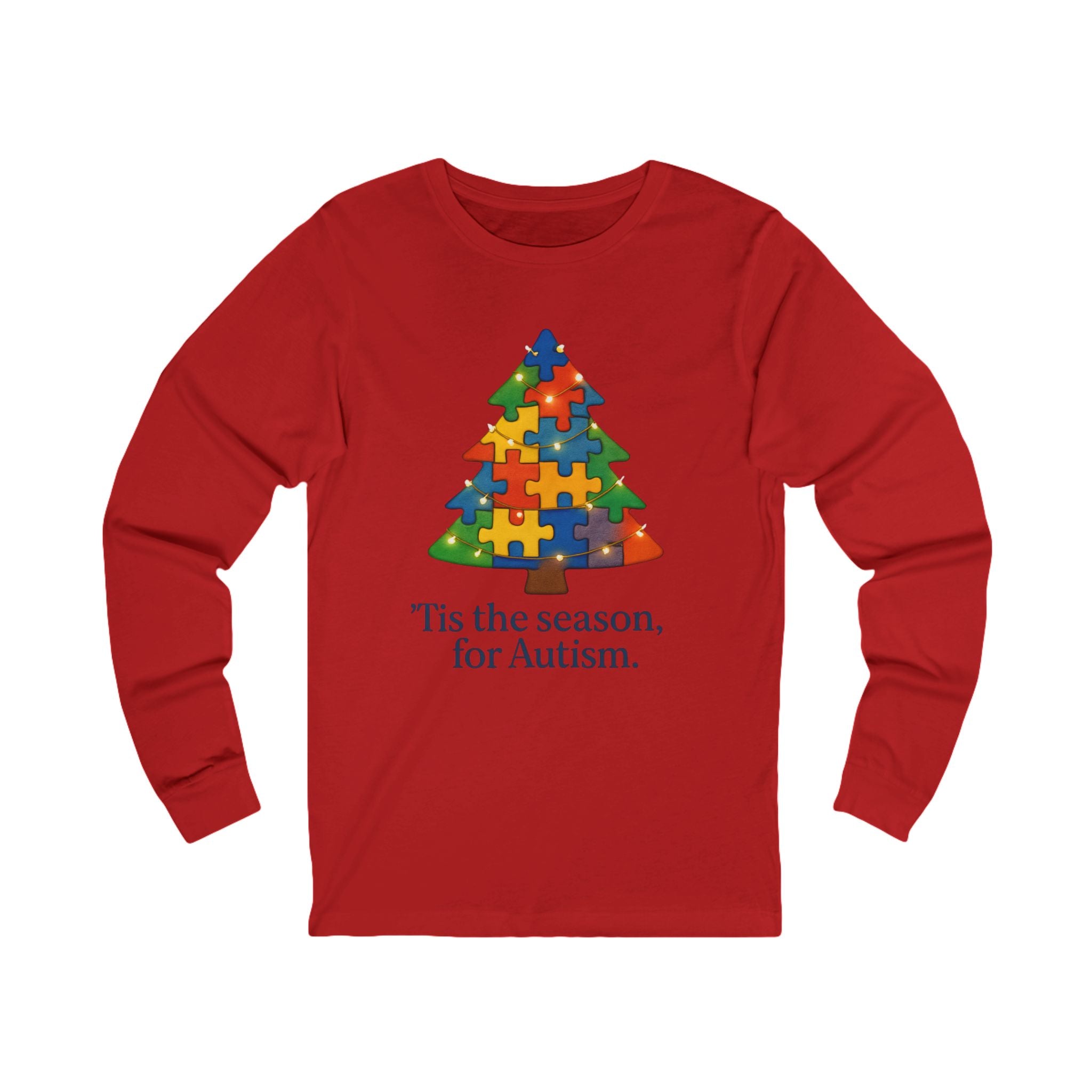 Autism Awareness Long Sleeve Tee — "'Tis the Season, for Autism" Holiday Puzzle Tree