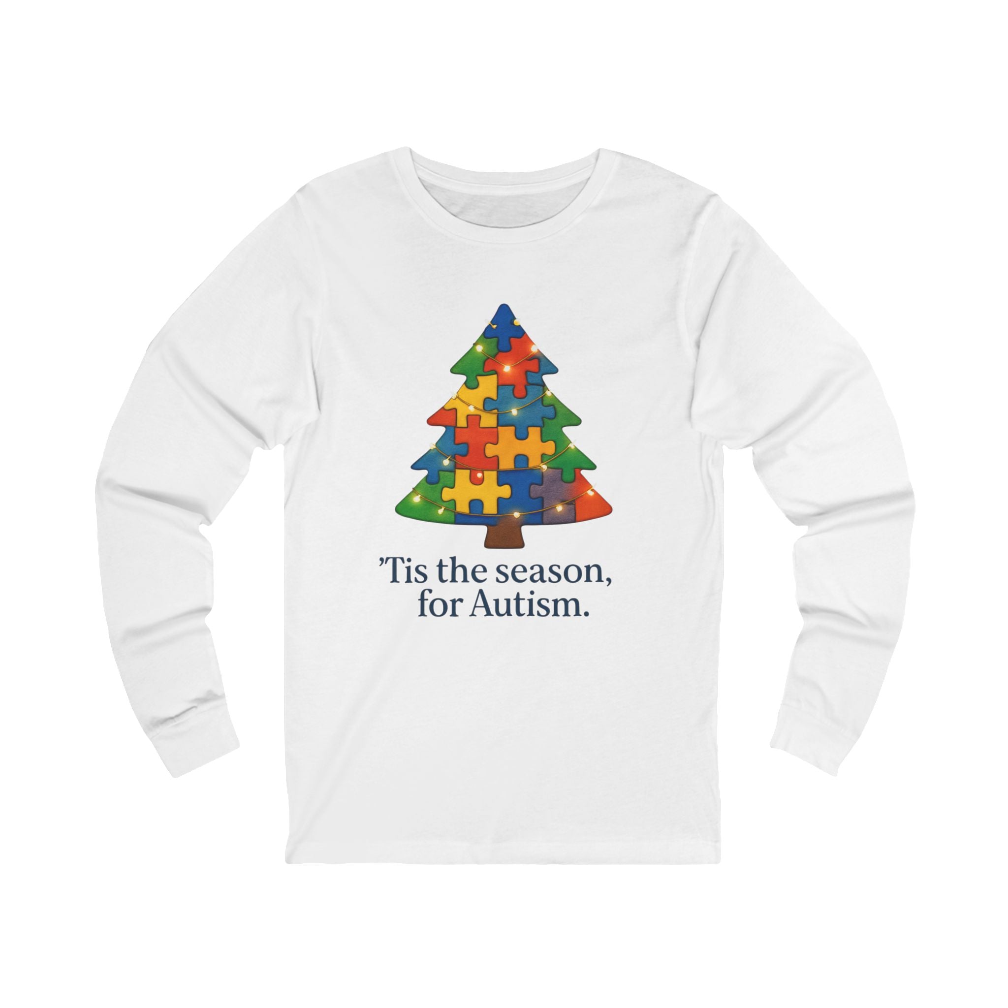 Autism Awareness Long Sleeve Tee — "'Tis the Season, for Autism" Holiday Puzzle Tree